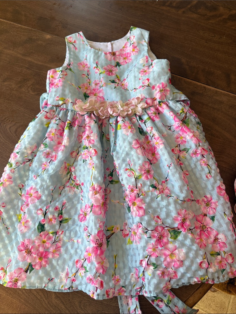 marmellata Pink Floral Dress with Light Blue Base and Flower Waistband